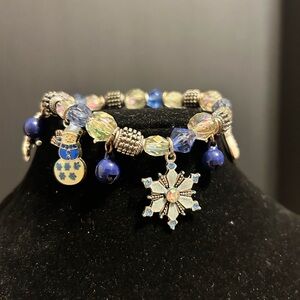 Crystal Snowflake Charm Bracelet - Blue and Iridescent